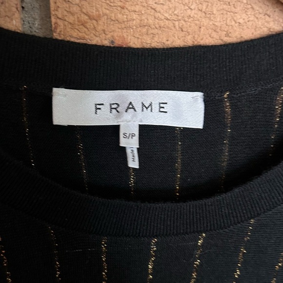 FRAME Striped Metallic Wool-blend Long-sleeve Top Black & Gold Size Small - Picture 4 of 8